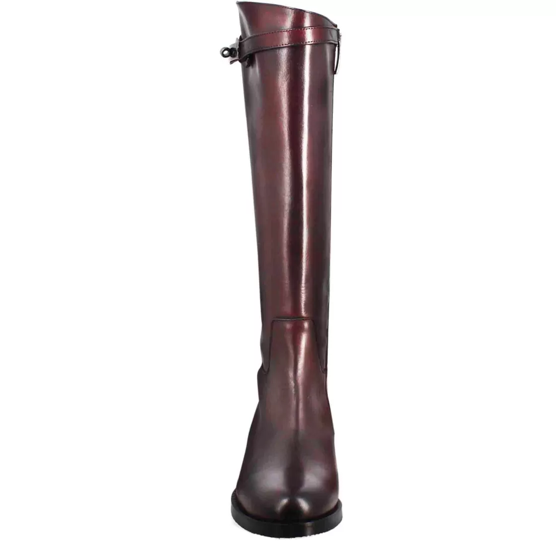 Discount Leonardo Shoes Stivale Al Ginocchio Da Donna Liscio Con Tacco Basso In Pelle Colore Bordeaux