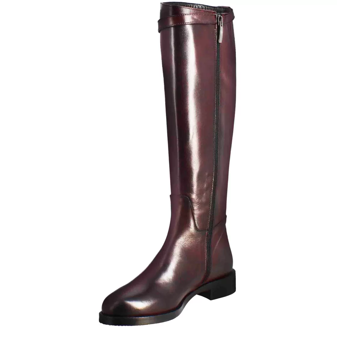Discount Leonardo Shoes Stivale Al Ginocchio Da Donna Liscio Con Tacco Basso In Pelle Colore Bordeaux