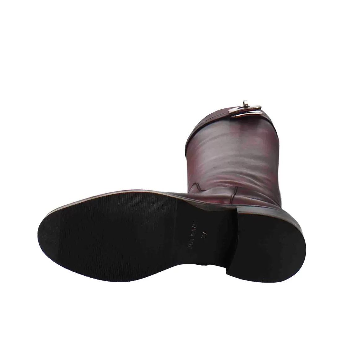 Discount Leonardo Shoes Stivale Al Ginocchio Da Donna Liscio Con Tacco Basso In Pelle Colore Bordeaux
