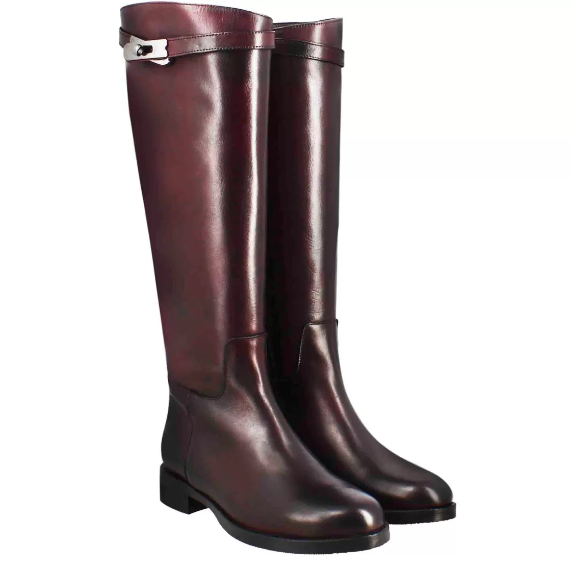 Discount Leonardo Shoes Stivale Al Ginocchio Da Donna Liscio Con Tacco Basso In Pelle Colore Bordeaux