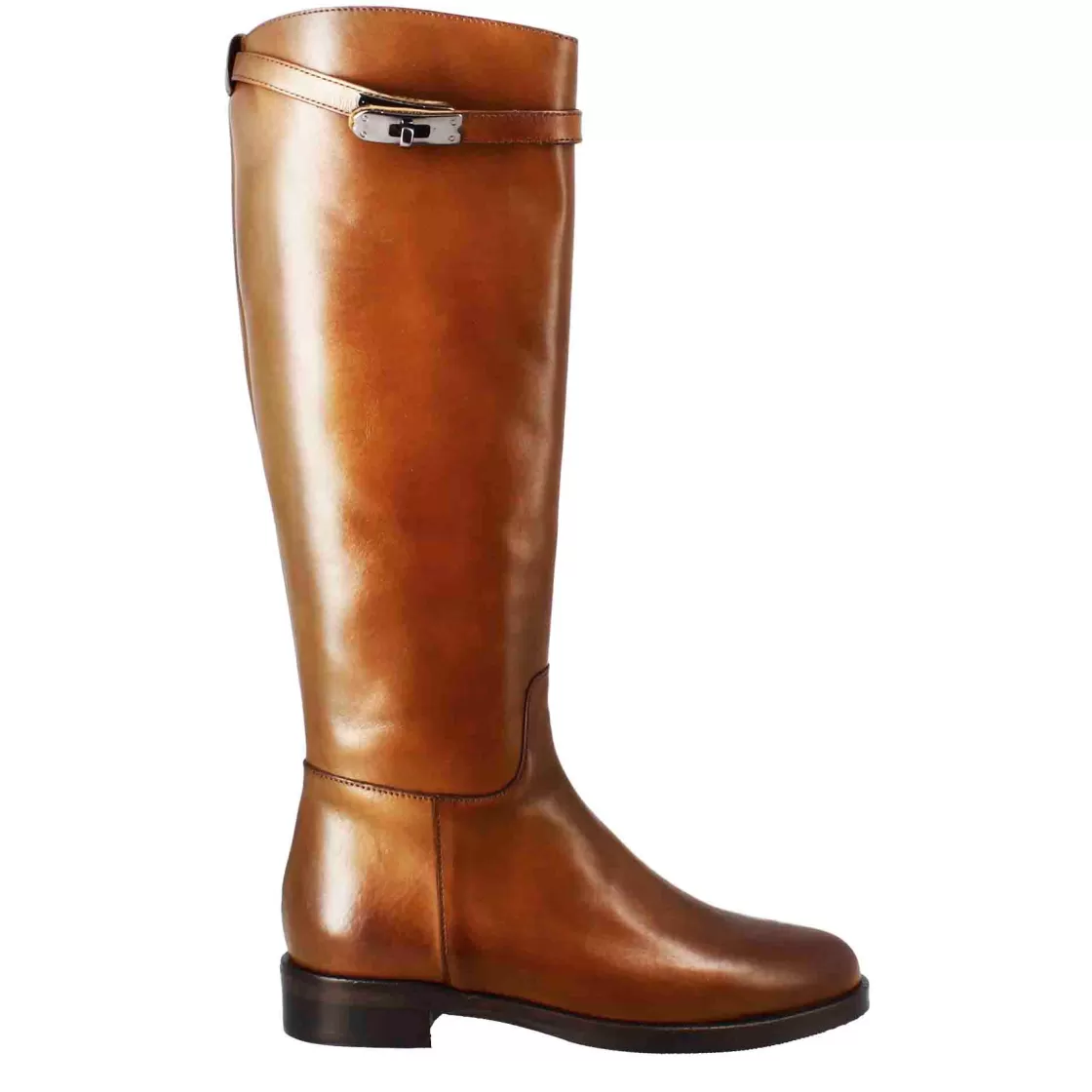 Hot Leonardo Shoes Stivale Al Ginocchio Da Donna Liscio Con Tacco Basso In Pelle Colore Tabacco Marrone