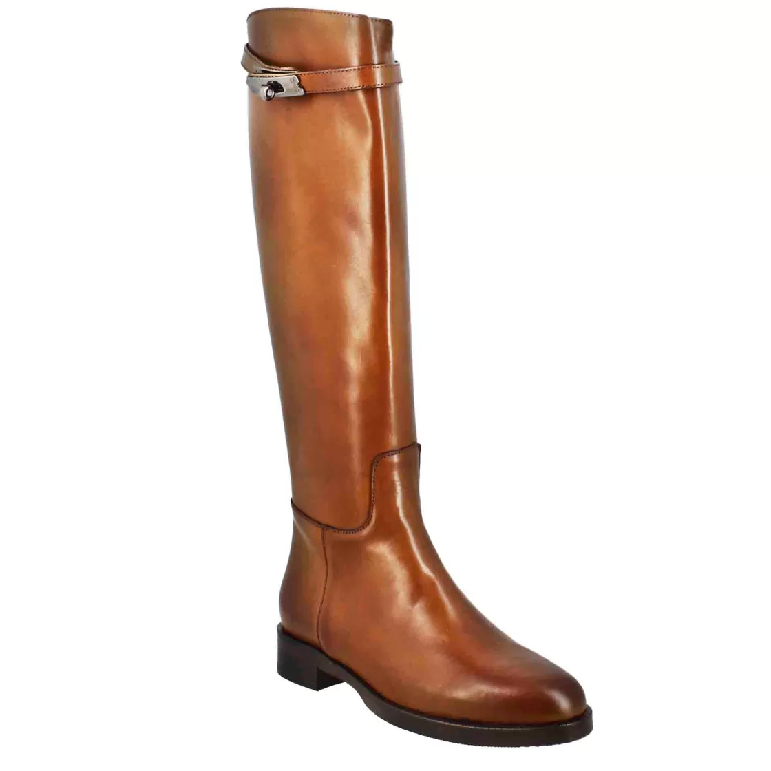 Hot Leonardo Shoes Stivale Al Ginocchio Da Donna Liscio Con Tacco Basso In Pelle Colore Tabacco Marrone