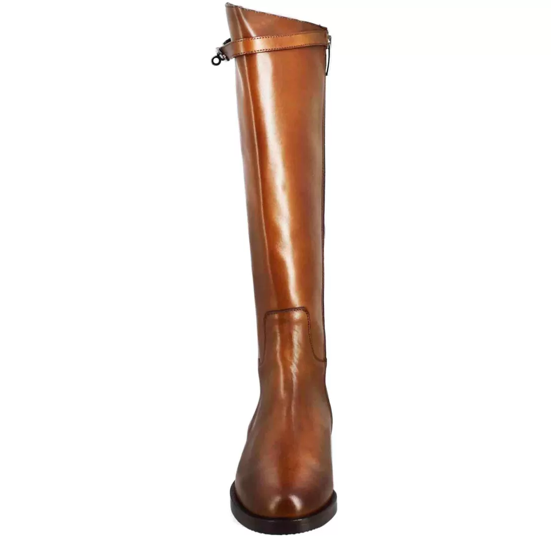 Hot Leonardo Shoes Stivale Al Ginocchio Da Donna Liscio Con Tacco Basso In Pelle Colore Tabacco Marrone
