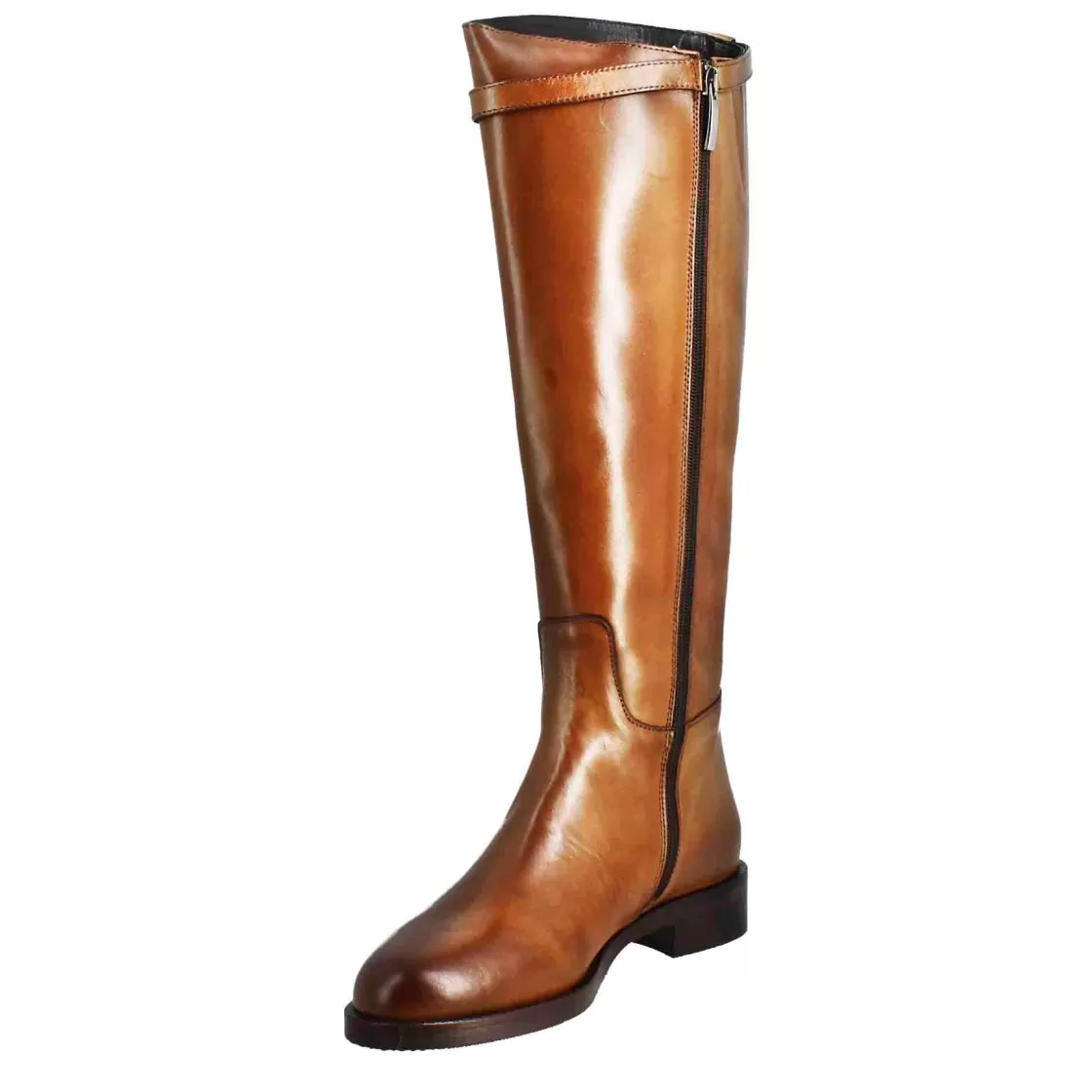 Hot Leonardo Shoes Stivale Al Ginocchio Da Donna Liscio Con Tacco Basso In Pelle Colore Tabacco Marrone