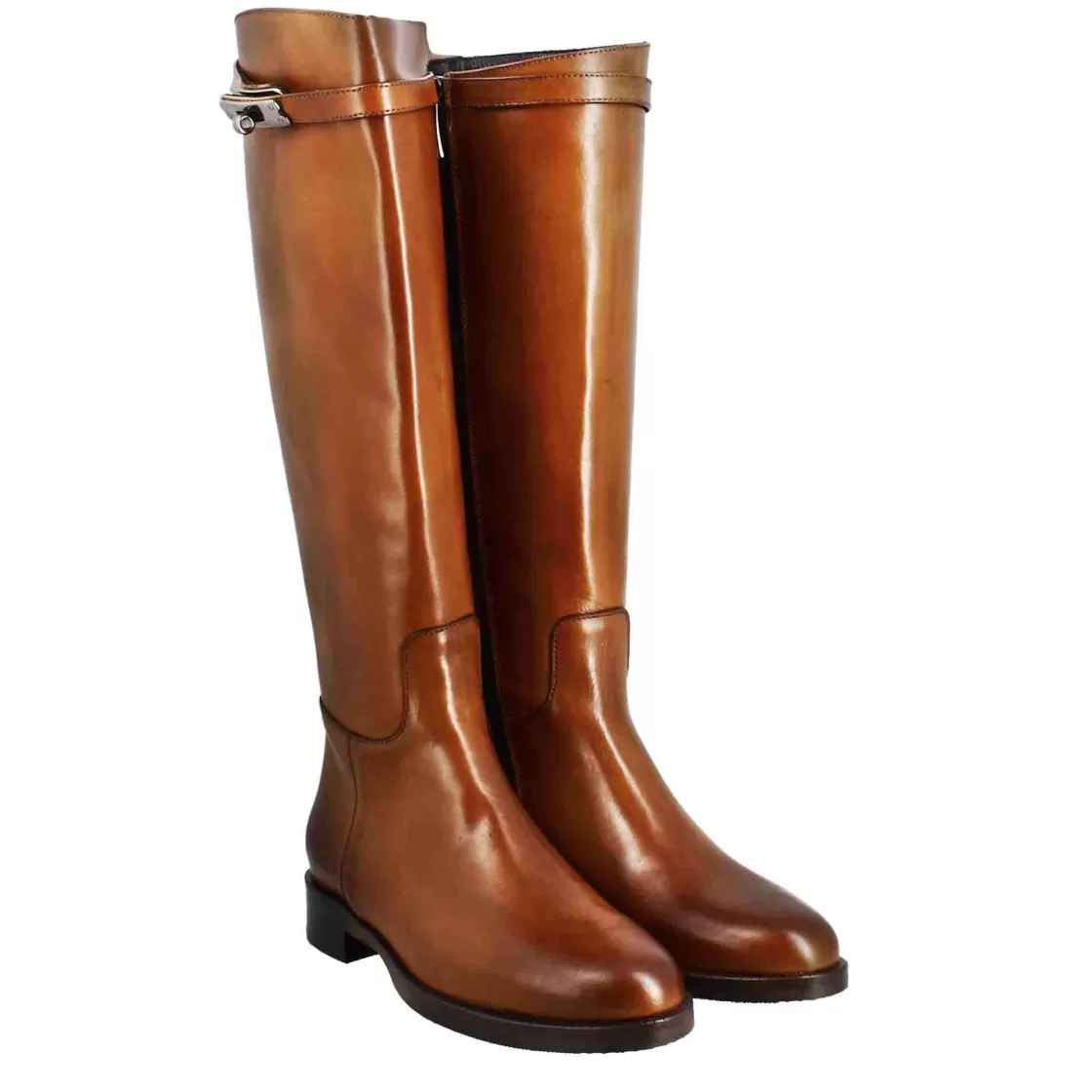 Hot Leonardo Shoes Stivale Al Ginocchio Da Donna Liscio Con Tacco Basso In Pelle Colore Tabacco Marrone