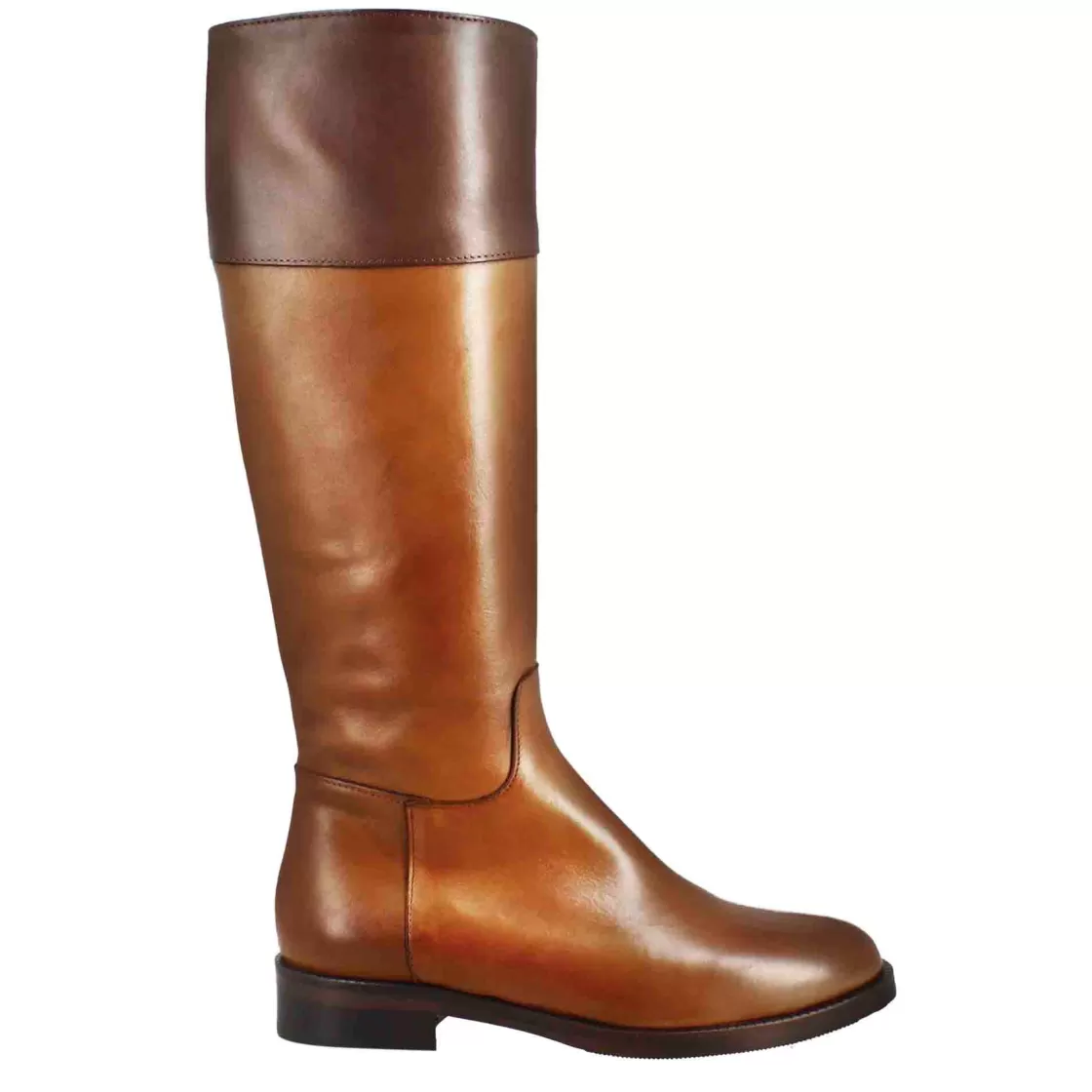 Sale Leonardo Shoes Stivale Al Ginocchio Da Donna Liscio Con Tacco Basso In Pelle E Scuro Marrone