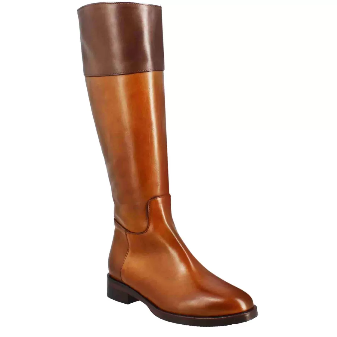 Sale Leonardo Shoes Stivale Al Ginocchio Da Donna Liscio Con Tacco Basso In Pelle E Scuro Marrone
