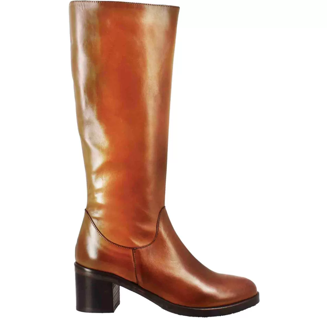 Store Leonardo Shoes Stivale Al Ginocchio Da Donna Liscio Con Tacco Medio In Pelle Marrone