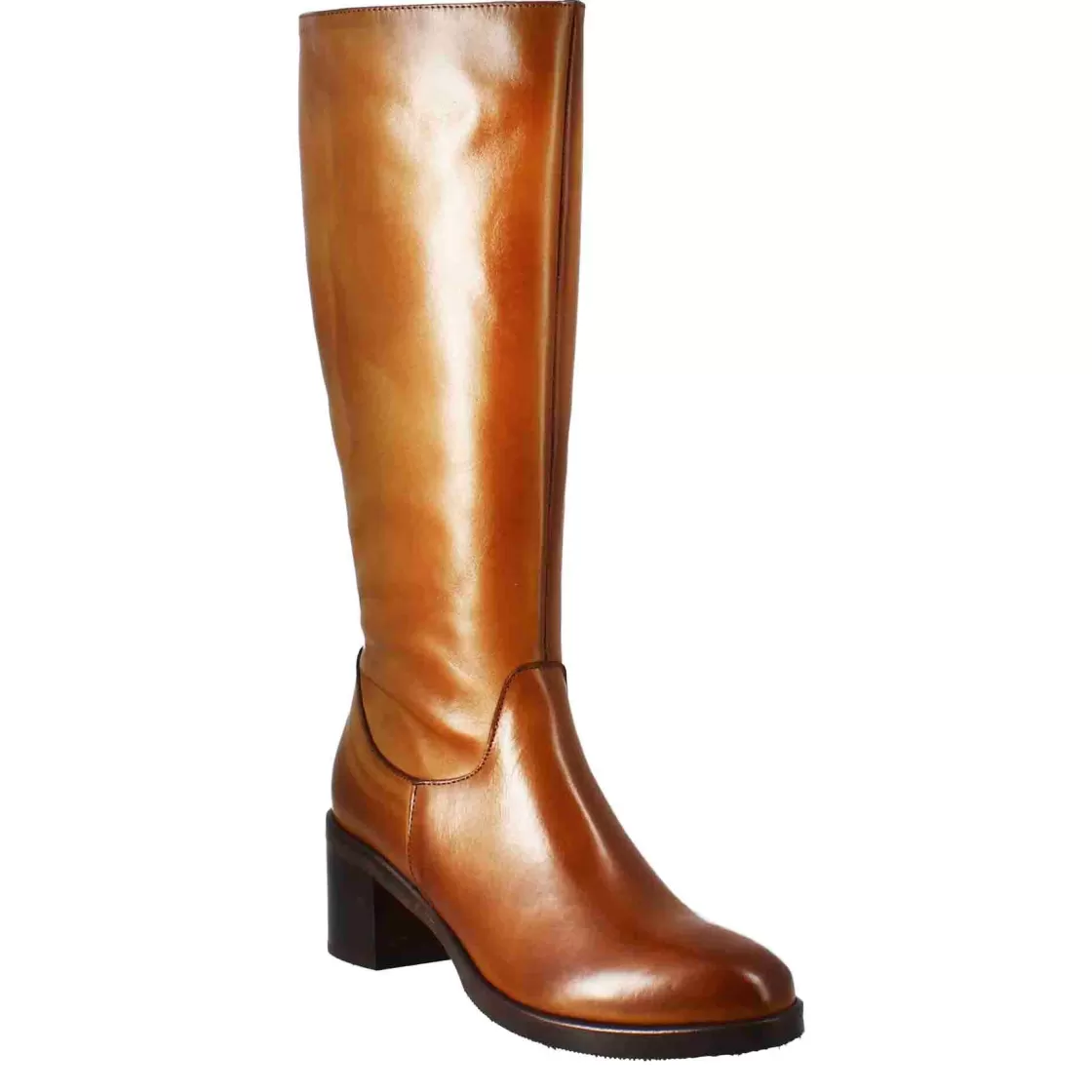 Store Leonardo Shoes Stivale Al Ginocchio Da Donna Liscio Con Tacco Medio In Pelle Marrone
