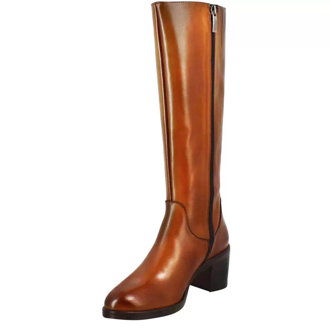 Store Leonardo Shoes Stivale Al Ginocchio Da Donna Liscio Con Tacco Medio In Pelle Marrone