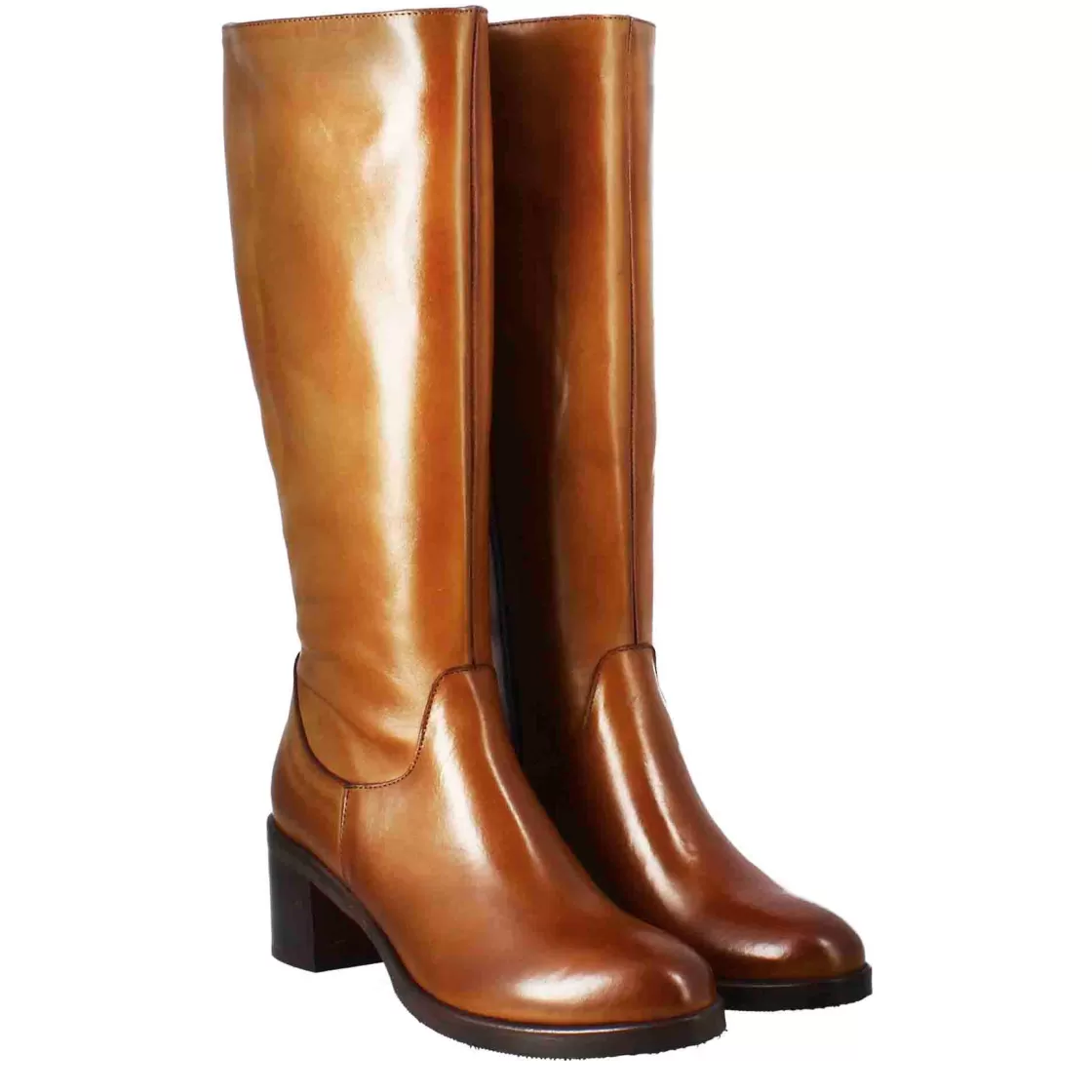 Store Leonardo Shoes Stivale Al Ginocchio Da Donna Liscio Con Tacco Medio In Pelle Marrone