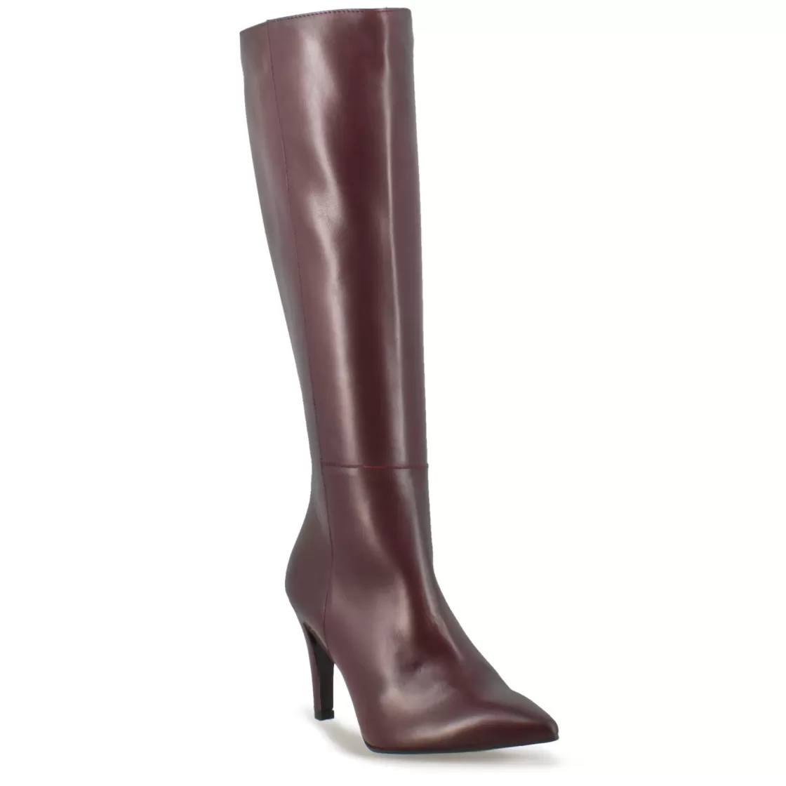 Shop Leonardo Shoes Stivale Alto A Punta Da Donna In Pelle Colore Fatto A Mano Bordeaux