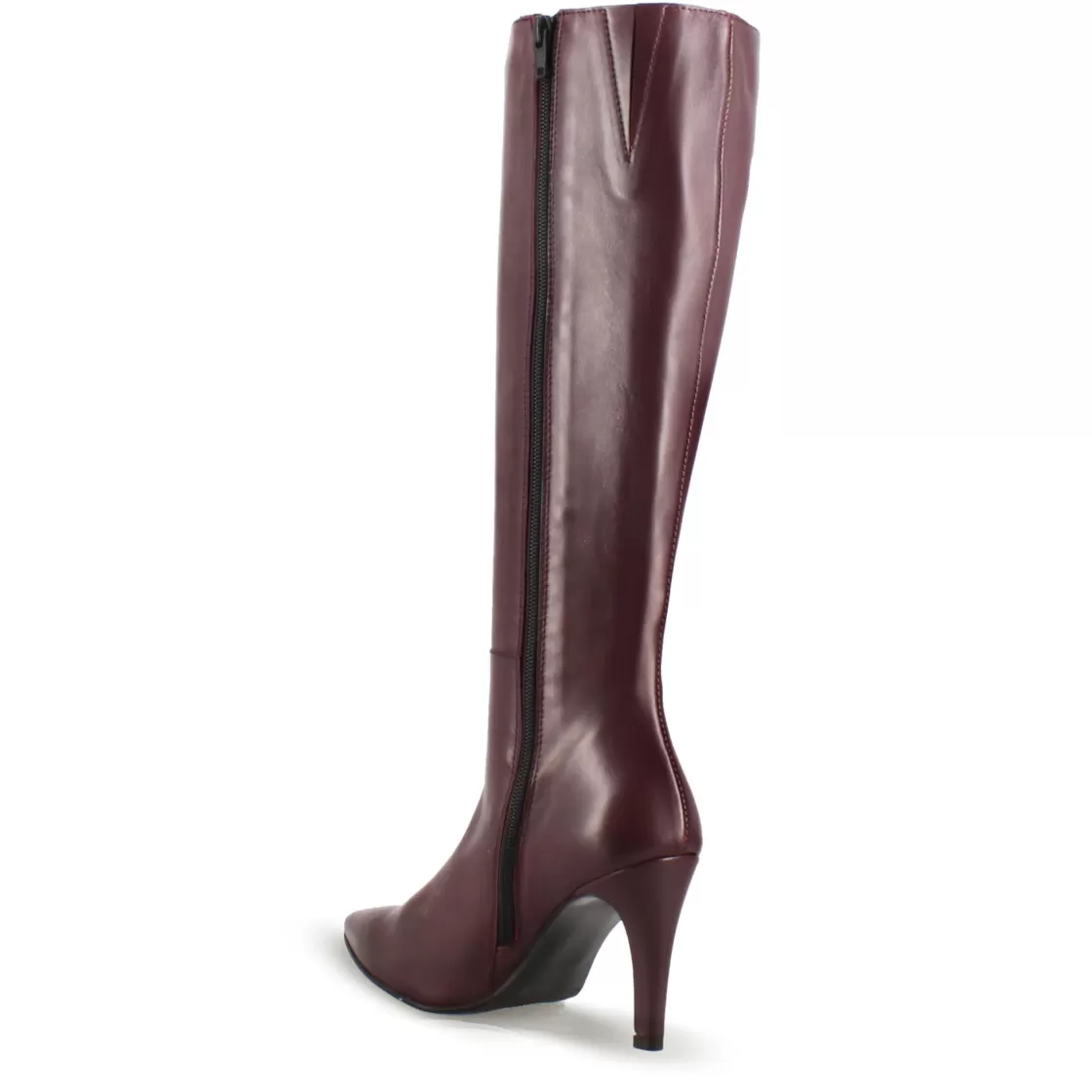 Shop Leonardo Shoes Stivale Alto A Punta Da Donna In Pelle Colore Fatto A Mano Bordeaux