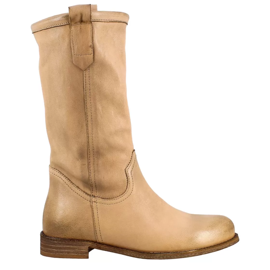 Best Leonardo Shoes Stivale Da Donna Altezza Polpaccio In Pelle Vintage Colore Sfoderato Beige