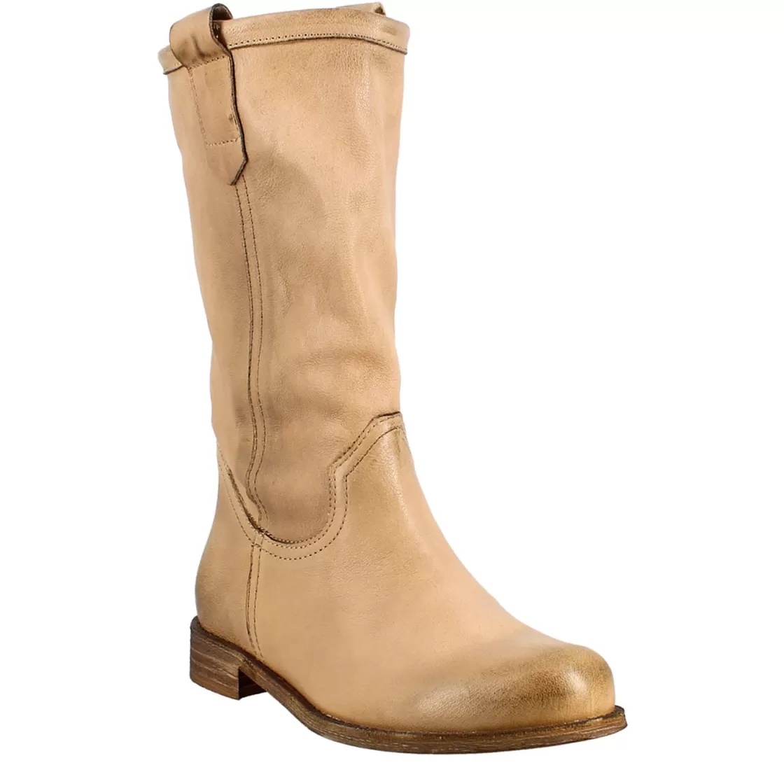 Best Leonardo Shoes Stivale Da Donna Altezza Polpaccio In Pelle Vintage Colore Sfoderato Beige