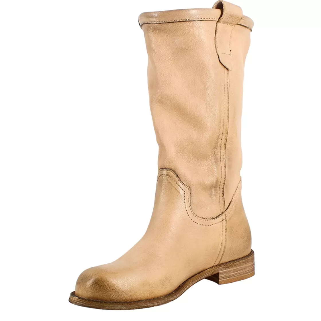 Best Leonardo Shoes Stivale Da Donna Altezza Polpaccio In Pelle Vintage Colore Sfoderato Beige