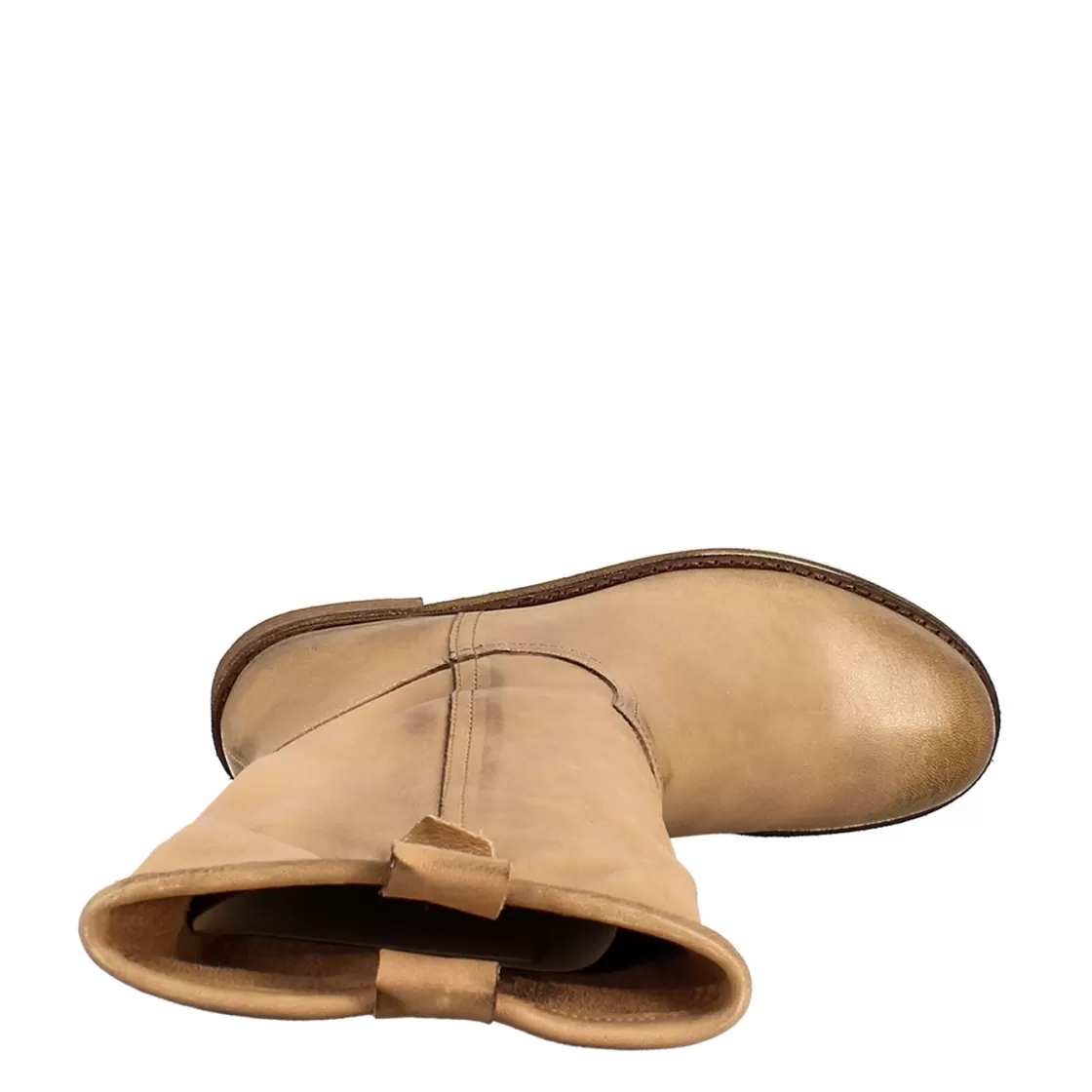 Best Leonardo Shoes Stivale Da Donna Altezza Polpaccio In Pelle Vintage Colore Sfoderato Beige