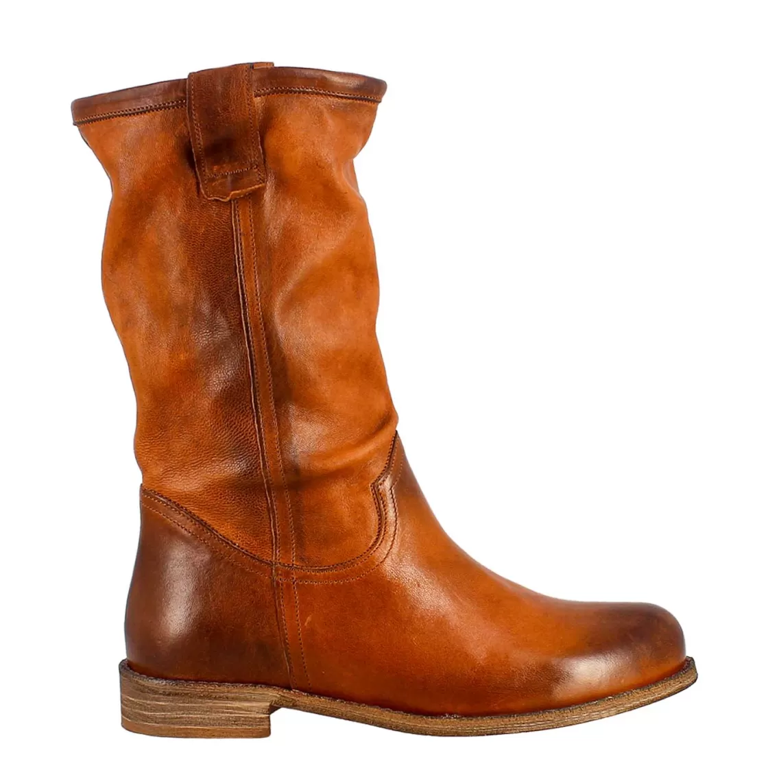 Cheap Leonardo Shoes Stivale Da Donna Altezza Polpaccio In Pelle Vintage Colore Cuoio Sfoderato Marrone Chiaro
