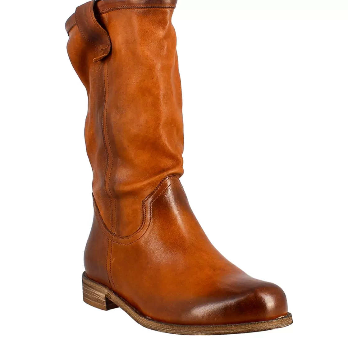 Cheap Leonardo Shoes Stivale Da Donna Altezza Polpaccio In Pelle Vintage Colore Cuoio Sfoderato Marrone Chiaro