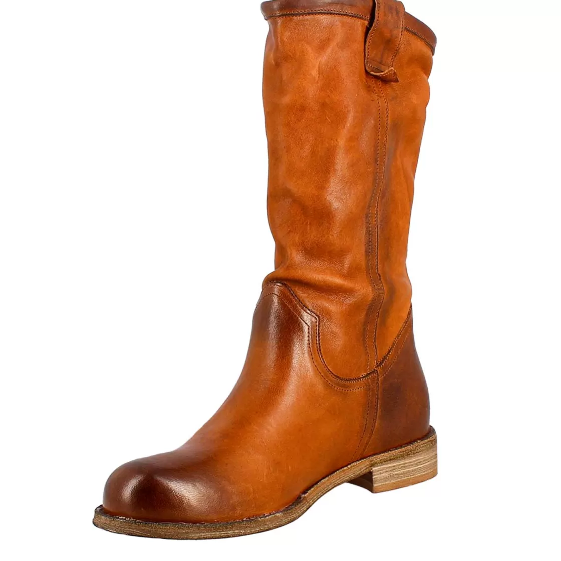 Cheap Leonardo Shoes Stivale Da Donna Altezza Polpaccio In Pelle Vintage Colore Cuoio Sfoderato Marrone Chiaro