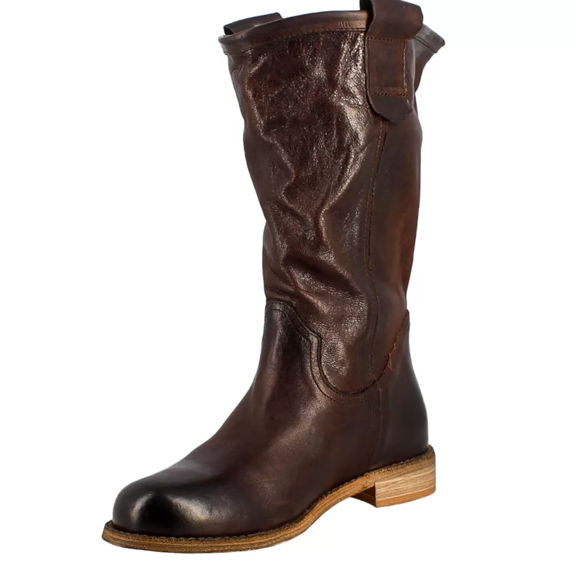 Best Sale Leonardo Shoes Stivale Da Donna Altezza Polpaccio In Pelle Vintage Colore Sfoderato Marrone Scuro