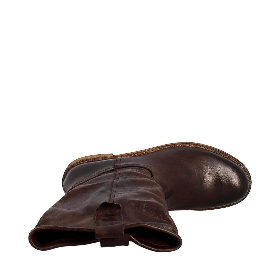 Best Sale Leonardo Shoes Stivale Da Donna Altezza Polpaccio In Pelle Vintage Colore Sfoderato Marrone Scuro