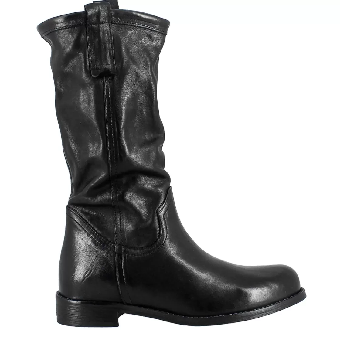 Sale Leonardo Shoes Stivale Da Donna Altezza Polpaccio In Pelle Vintage Colore Sfoderato Nero