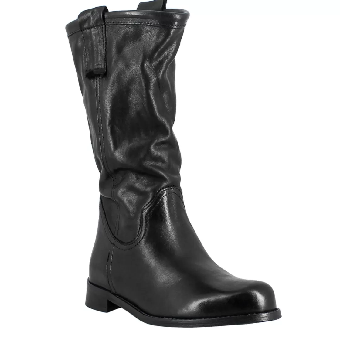 Sale Leonardo Shoes Stivale Da Donna Altezza Polpaccio In Pelle Vintage Colore Sfoderato Nero