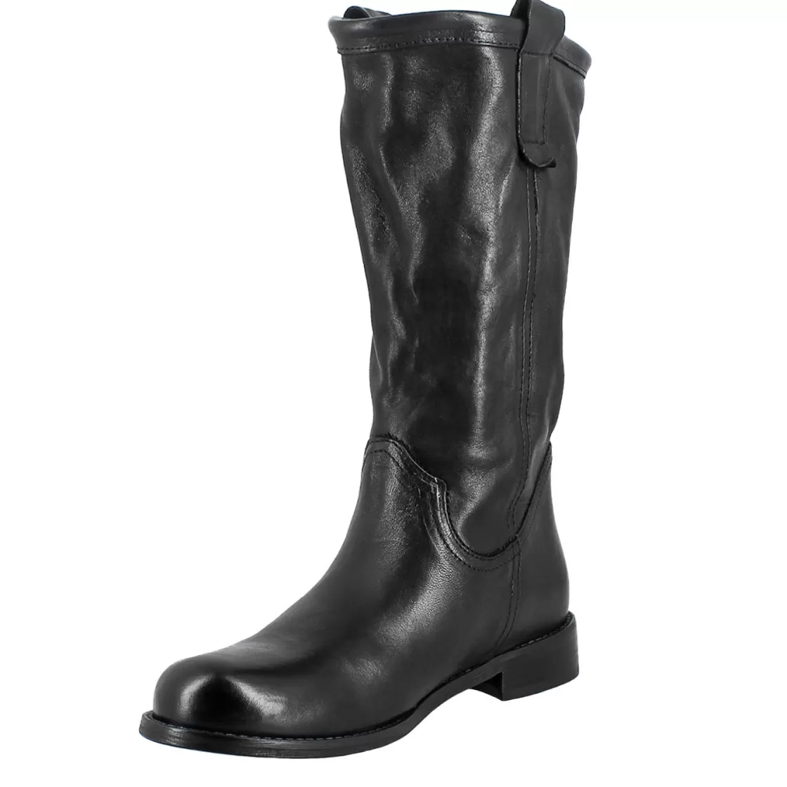 Sale Leonardo Shoes Stivale Da Donna Altezza Polpaccio In Pelle Vintage Colore Sfoderato Nero