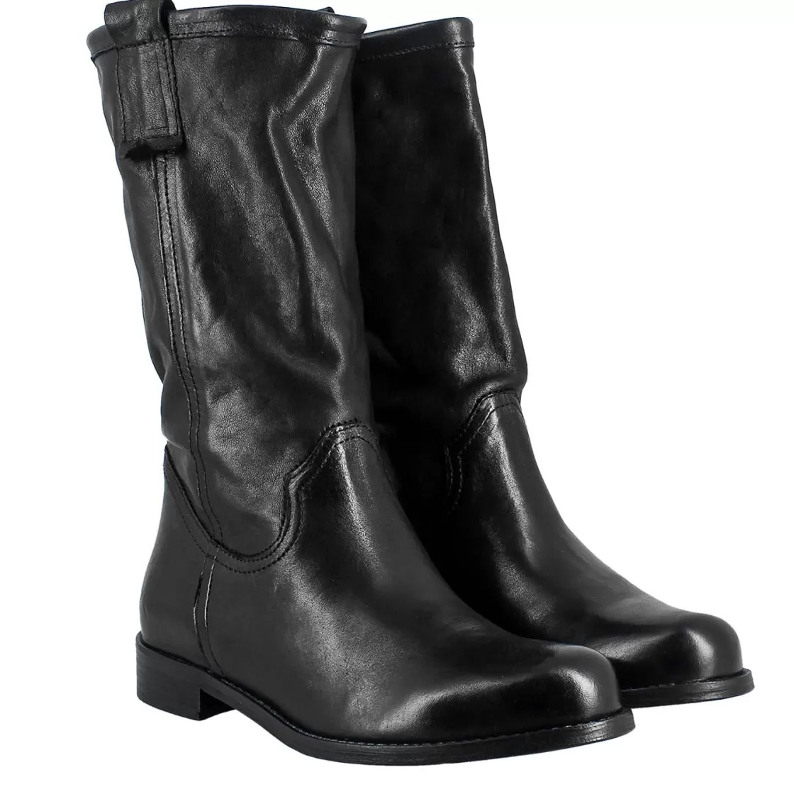 Sale Leonardo Shoes Stivale Da Donna Altezza Polpaccio In Pelle Vintage Colore Sfoderato Nero