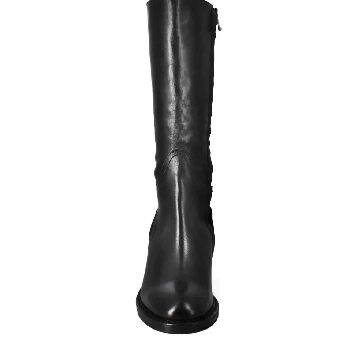 Outlet Leonardo Shoes Stivale Diver Altezza Polpaccio Da Donna Con Tacco In Pelle Lavata Color Nero