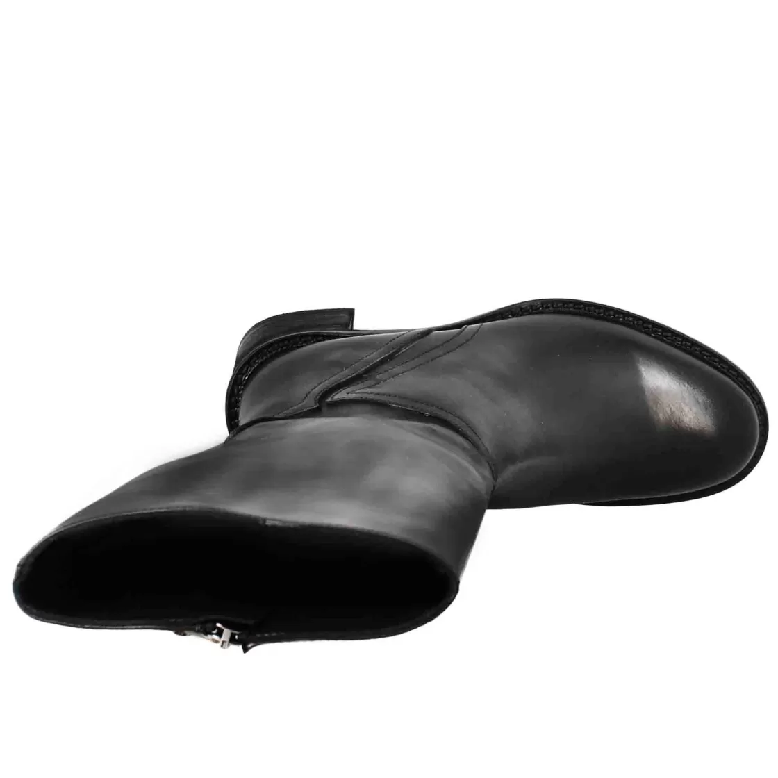 Outlet Leonardo Shoes Stivale Diver Altezza Polpaccio Da Donna Con Tacco In Pelle Lavata Color Nero