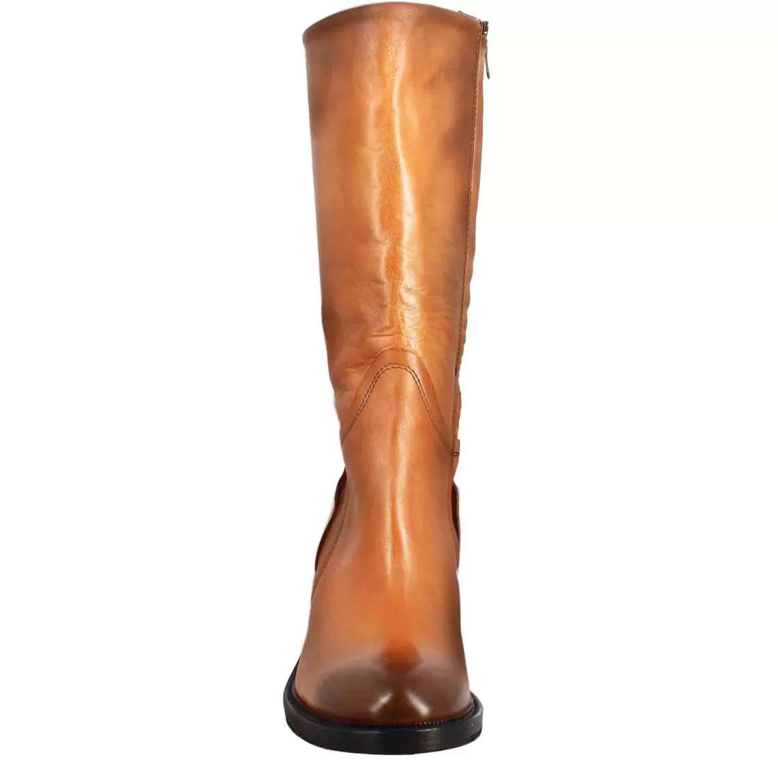 Best Sale Leonardo Shoes Stivale Diver Altezza Polpaccio Da Donna Con Tacco In Pelle Lavata Colore Cuoio Scuro Marrone