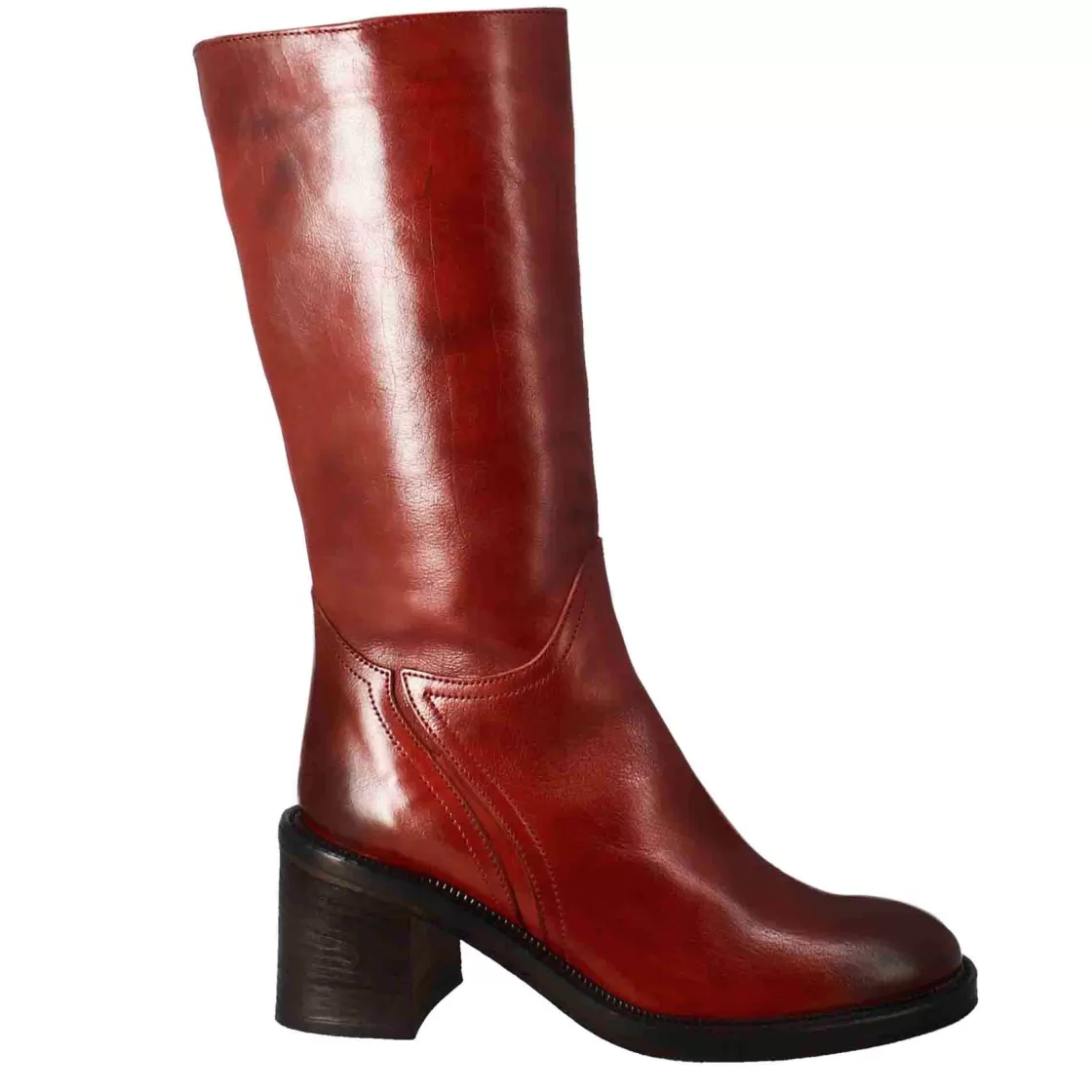 Store Leonardo Shoes Stivale Diver Altezza Polpaccio Da Donna Con Tacco In Pelle Lavata Colore Rosso