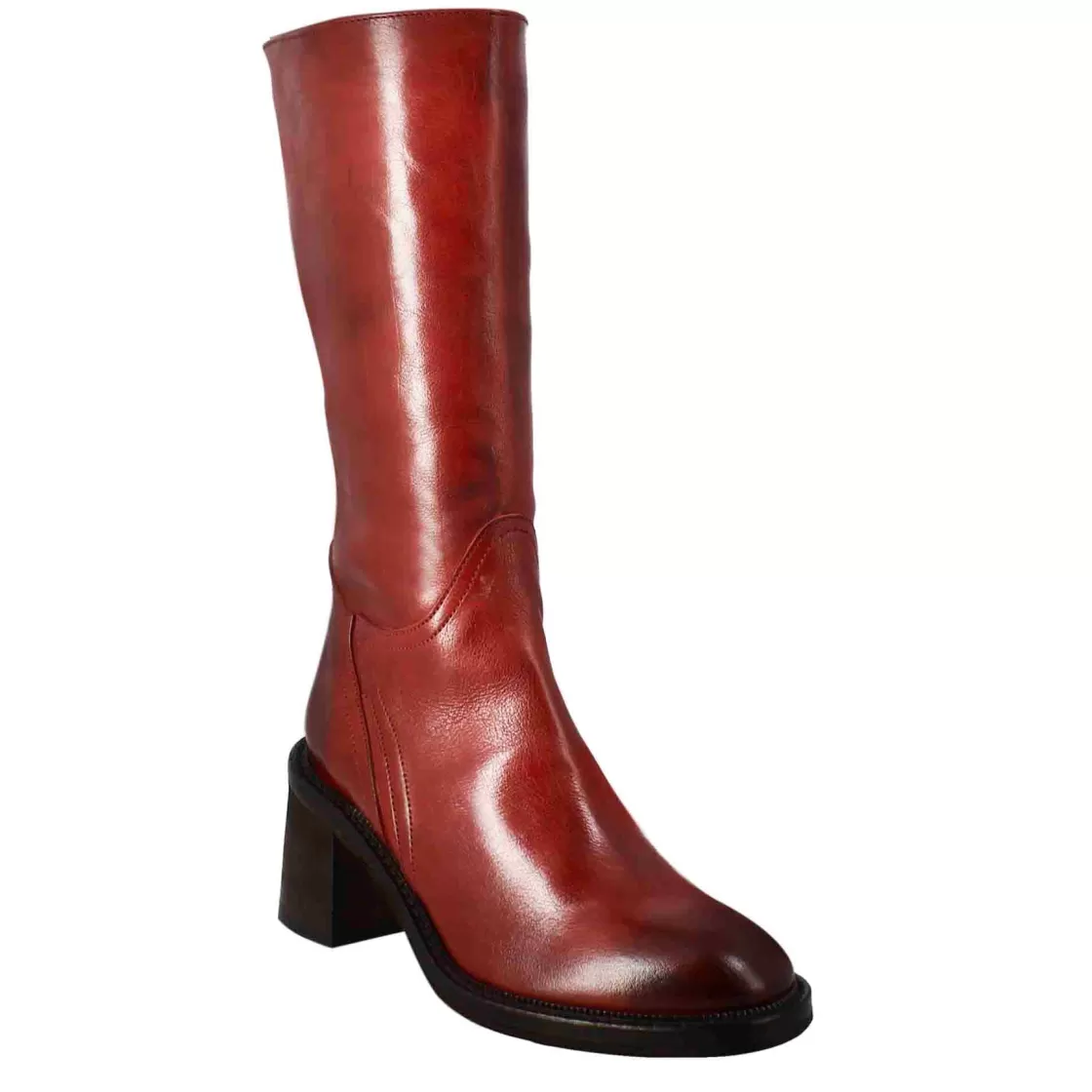 Store Leonardo Shoes Stivale Diver Altezza Polpaccio Da Donna Con Tacco In Pelle Lavata Colore Rosso