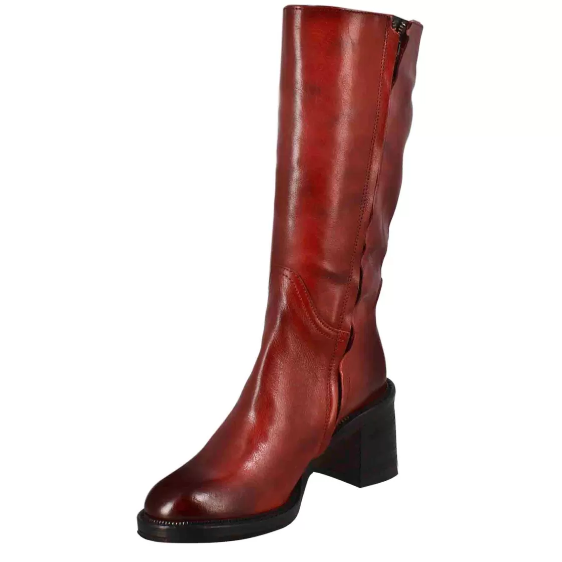 Store Leonardo Shoes Stivale Diver Altezza Polpaccio Da Donna Con Tacco In Pelle Lavata Colore Rosso