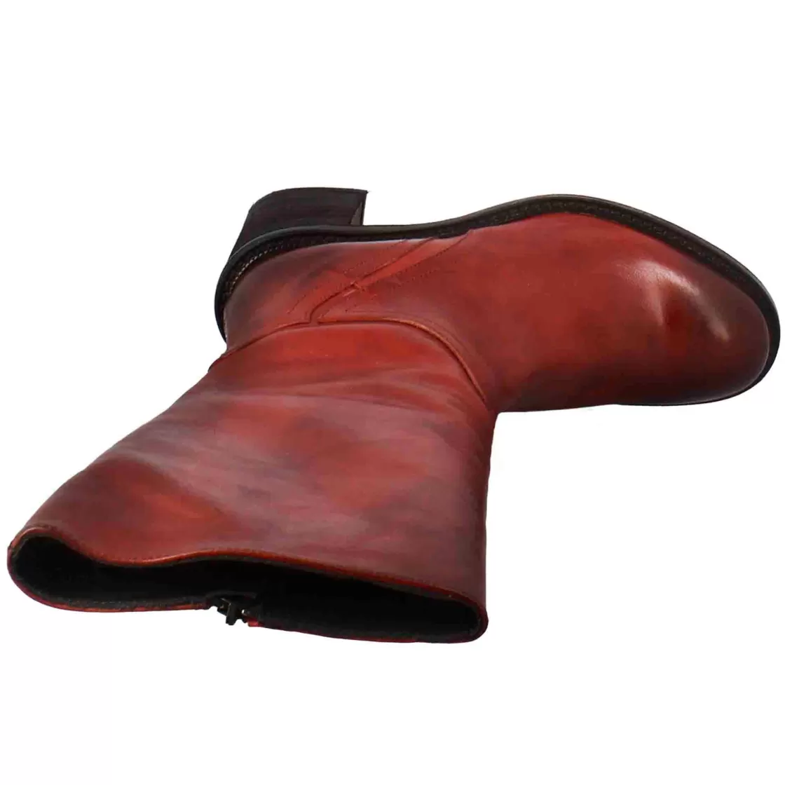 Store Leonardo Shoes Stivale Diver Altezza Polpaccio Da Donna Con Tacco In Pelle Lavata Colore Rosso