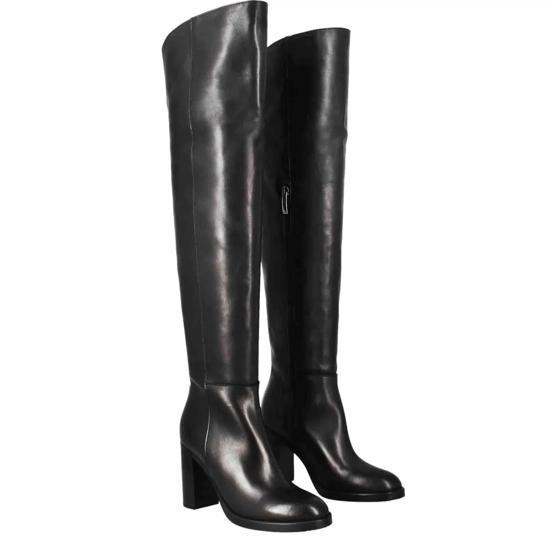 Store Leonardo Shoes Stivale Sopra Il Ginocchio Da Donna Con Tacco Alto In Pelle Colore Nero