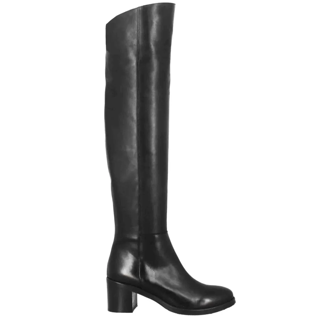 Sale Leonardo Shoes Stivale Sopra Il Ginocchio Da Donna Liscio Con Tacco Medio In Pelle Nero