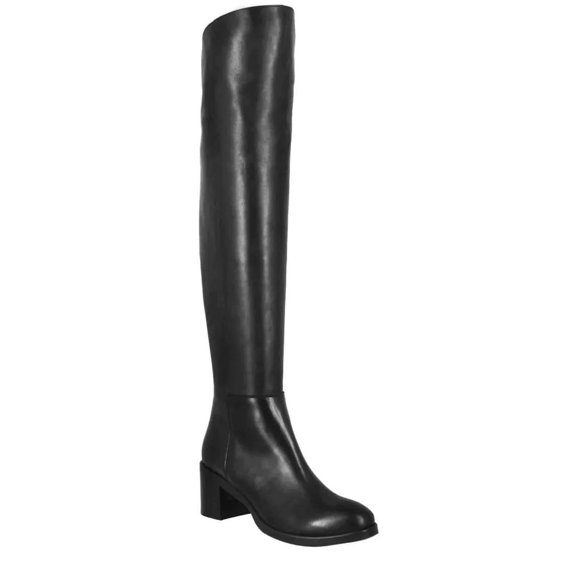 Sale Leonardo Shoes Stivale Sopra Il Ginocchio Da Donna Liscio Con Tacco Medio In Pelle Nero