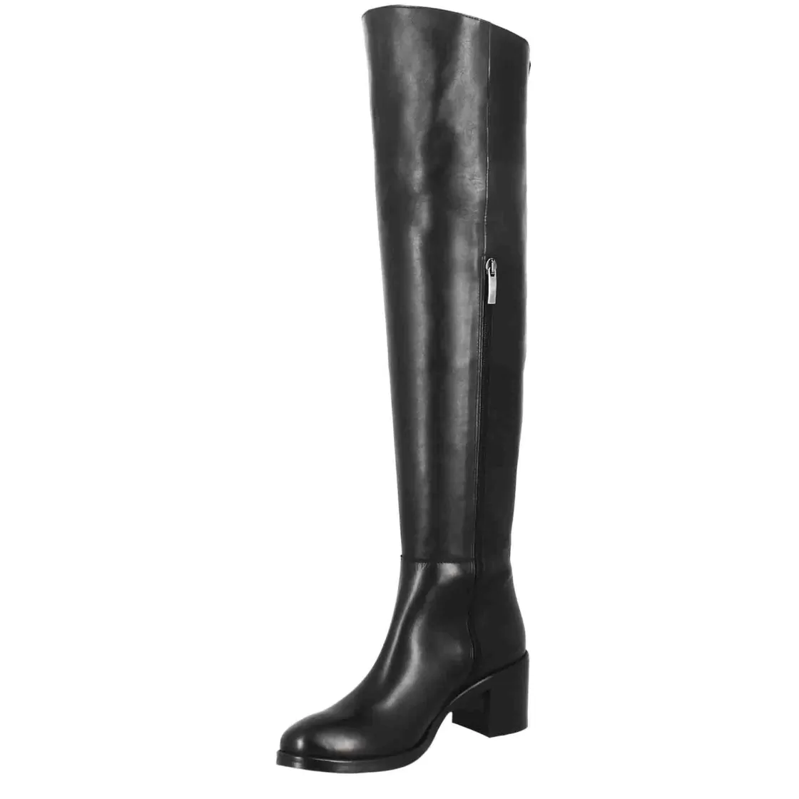 Sale Leonardo Shoes Stivale Sopra Il Ginocchio Da Donna Liscio Con Tacco Medio In Pelle Nero