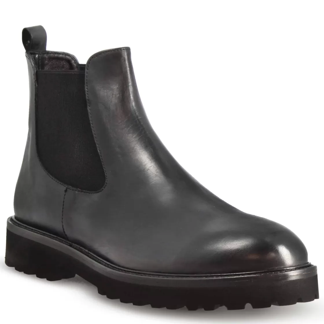 Fashion Leonardo Shoes Stivaletti Chelsea Da Uomo In Vera Pelle Liscia Colore Con Suola Carrarmato Nero