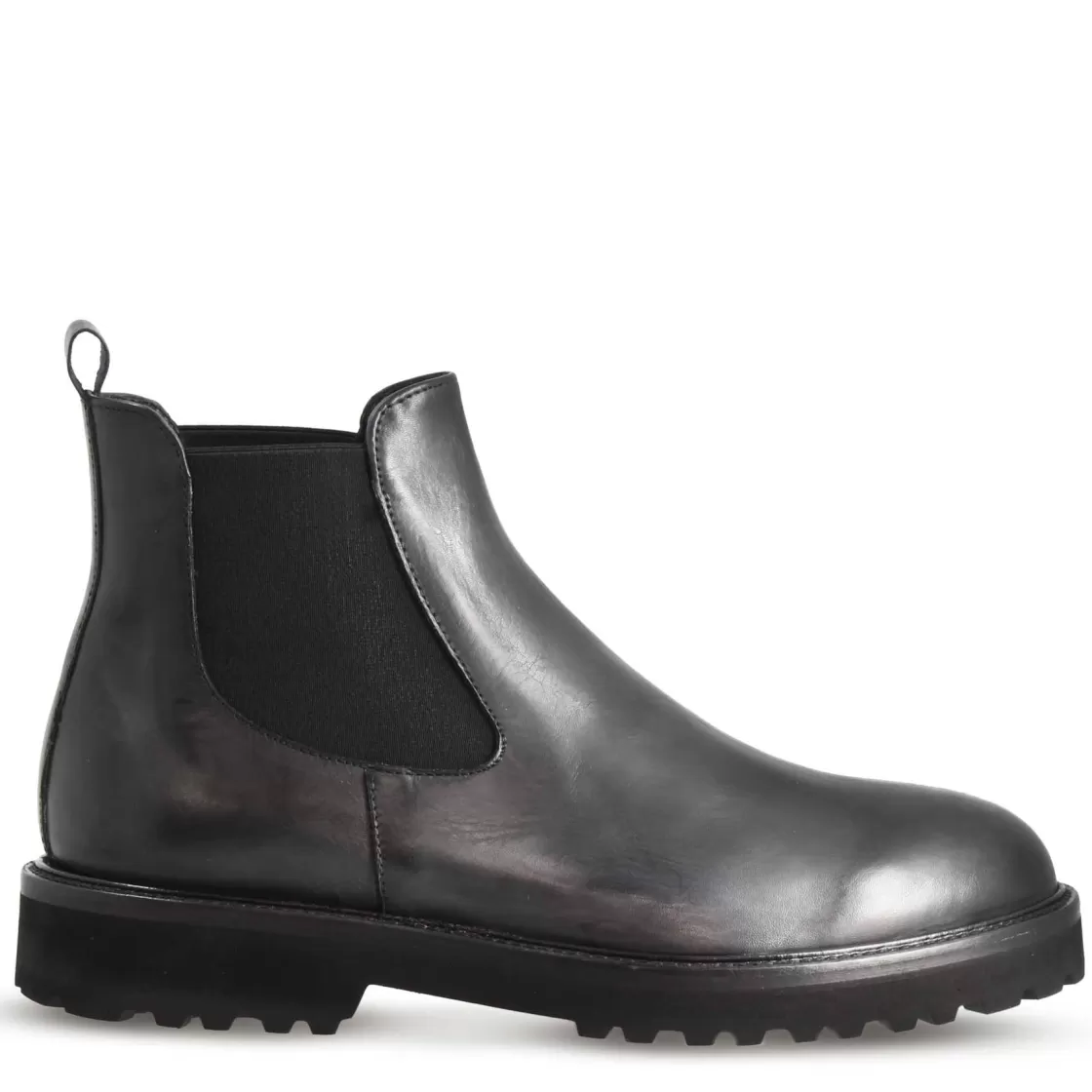 Fashion Leonardo Shoes Stivaletti Chelsea Da Uomo In Vera Pelle Liscia Colore Con Suola Carrarmato Nero