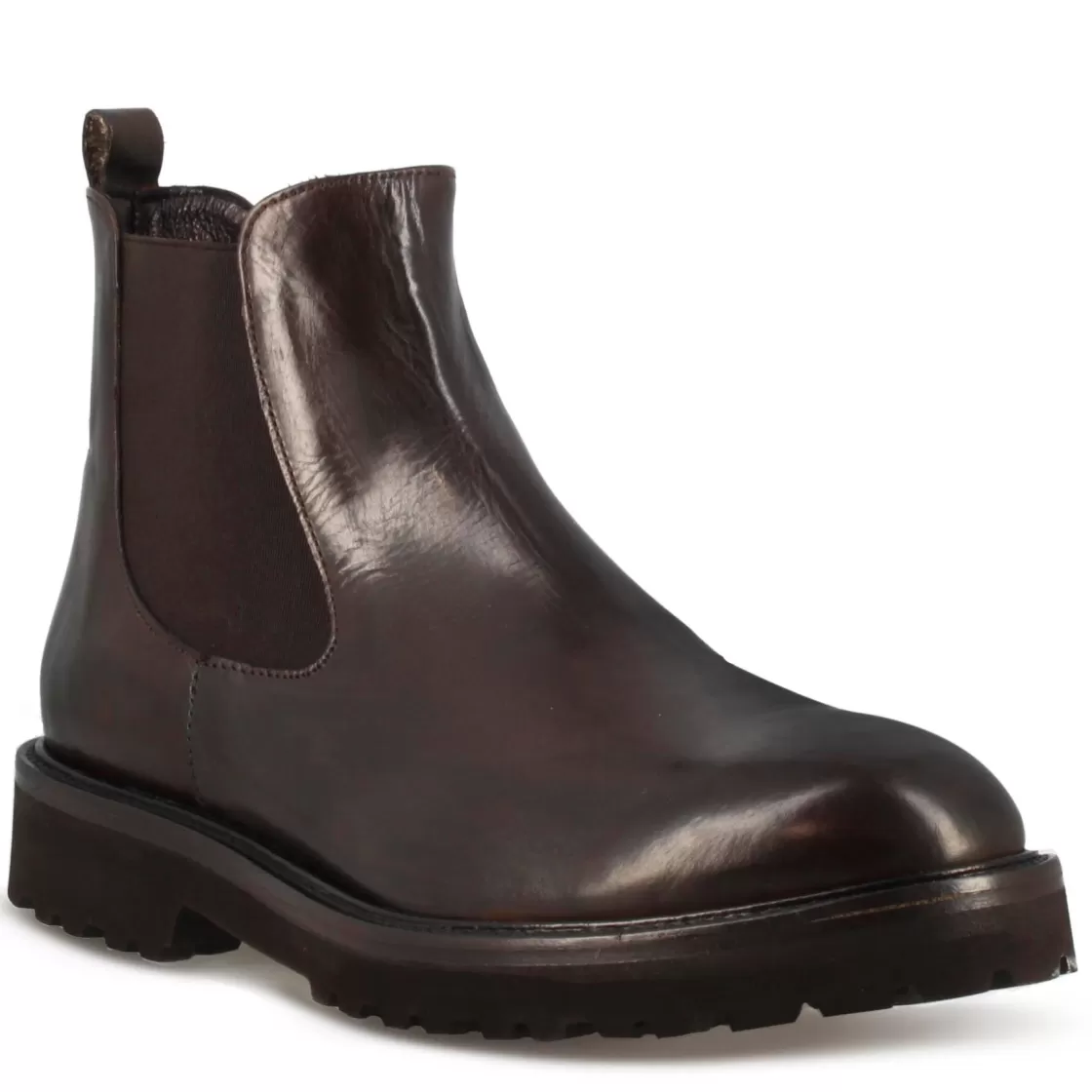 Shop Leonardo Shoes Stivaletti Chelsea Da Uomo Pelle Con Suola Carrarmato Marrone Scuro