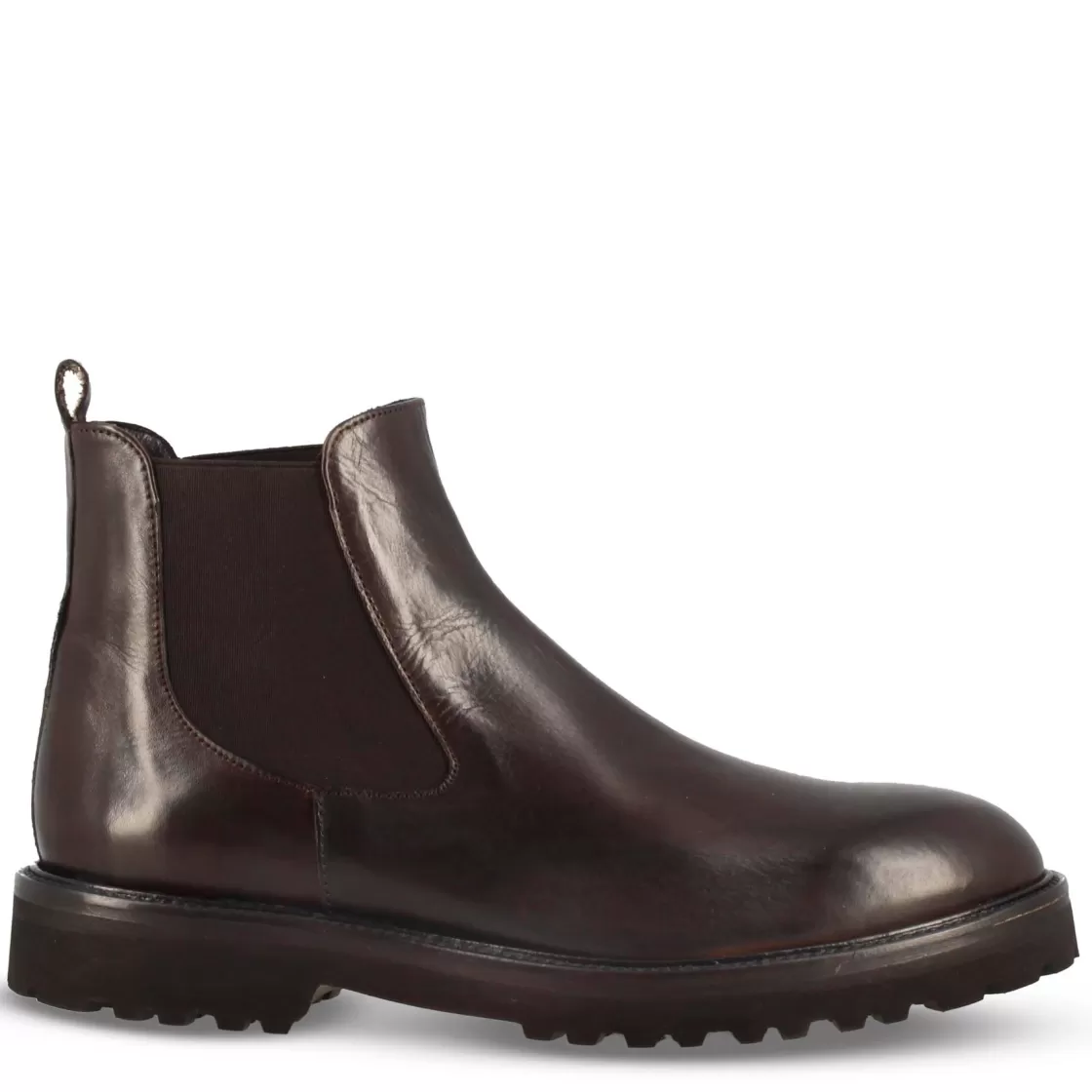 Shop Leonardo Shoes Stivaletti Chelsea Da Uomo Pelle Con Suola Carrarmato Marrone Scuro