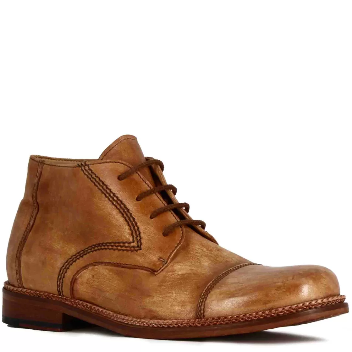 Cheap Leonardo Shoes Stivaletti Da Uomo Allacciati In Pelle Colore Beige