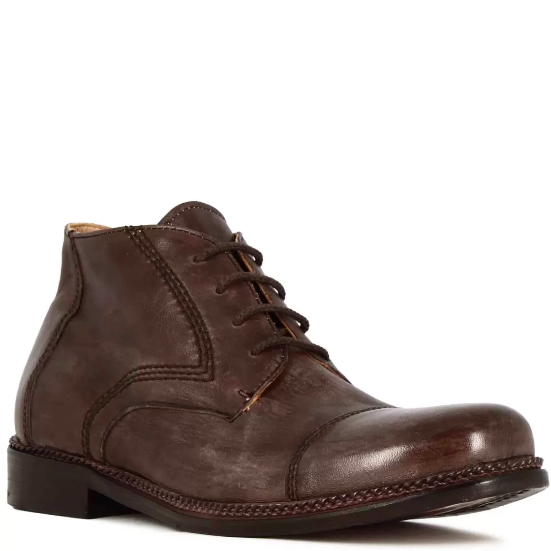 Cheap Leonardo Shoes Stivaletti Da Uomo Allacciati In Pelle Colore Marrone Scuro