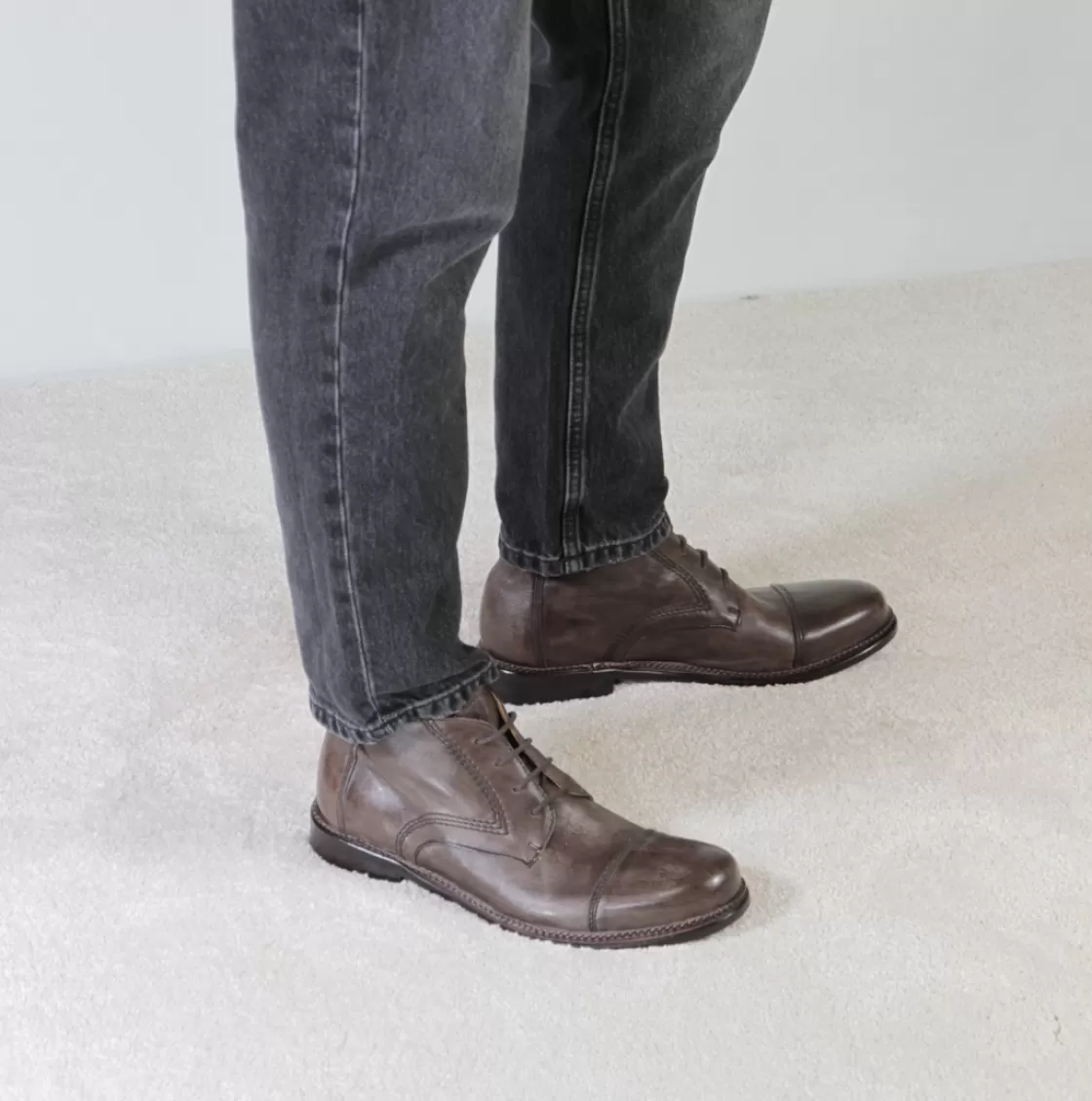 Cheap Leonardo Shoes Stivaletti Da Uomo Allacciati In Pelle Colore Marrone Scuro