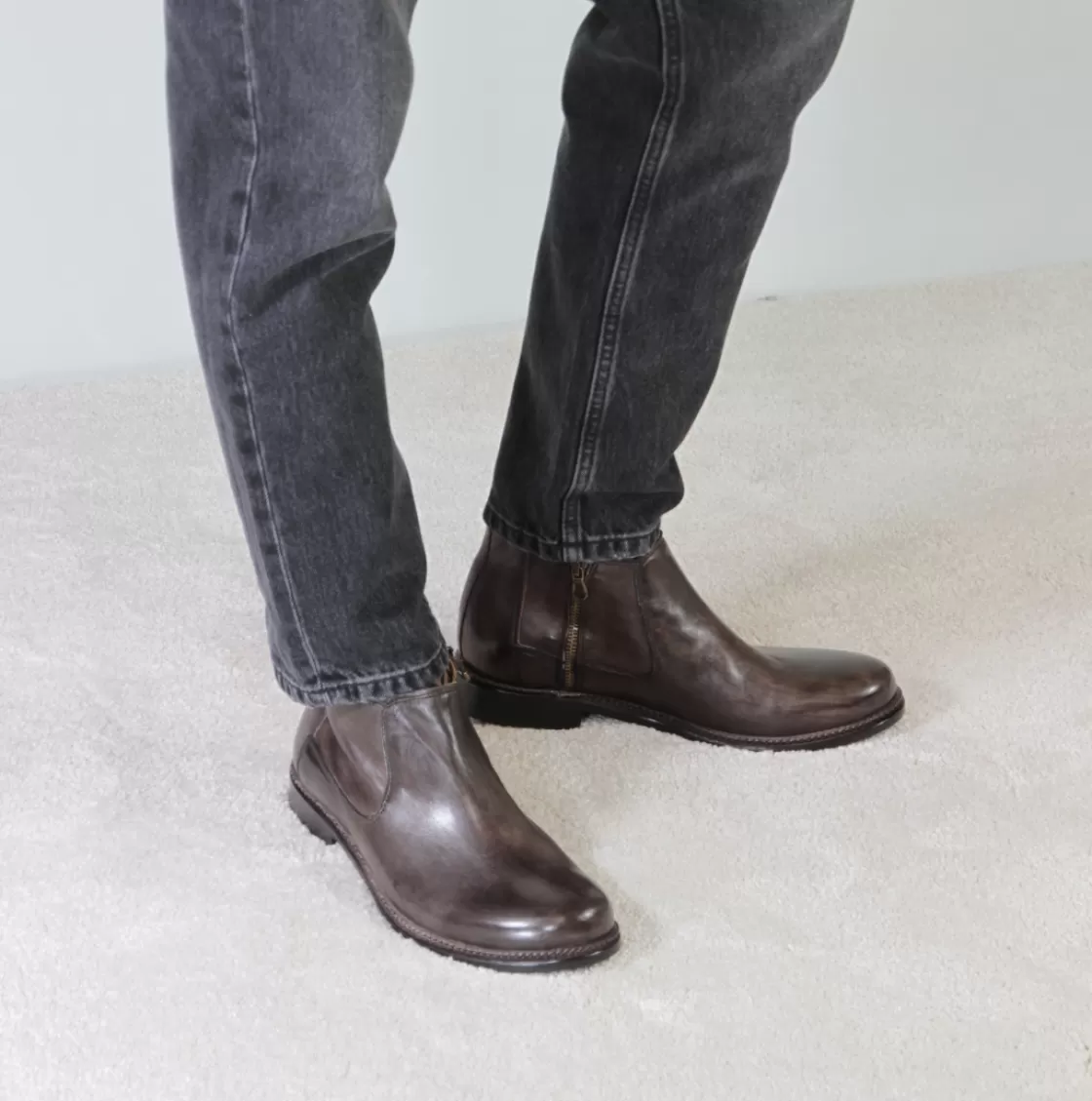 Sale Leonardo Shoes Stivaletti Da Uomo In Pelle Classico Colore Fatti A Mano Marrone Scuro