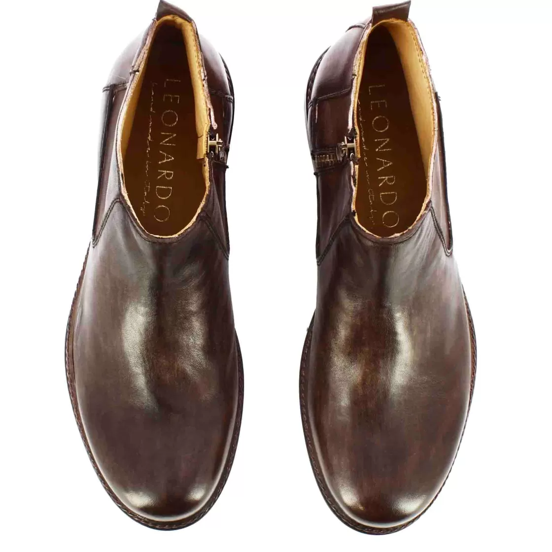 Sale Leonardo Shoes Stivaletti Da Uomo In Pelle Classico Colore Fatti A Mano Marrone Scuro
